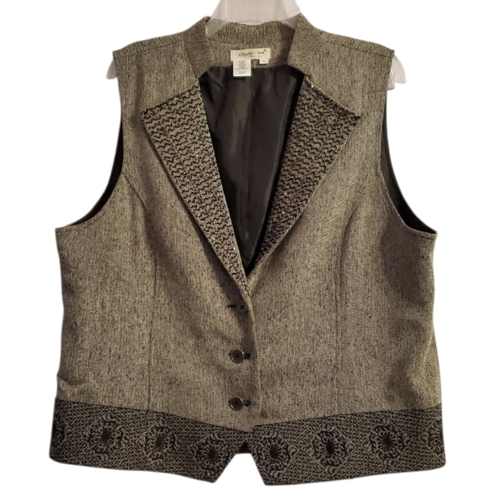 Coldwater Creek Women's Herringbone Beaded Embroidered Elegant Vest XL